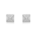 9K White Gold Ribbed-Detail Pyramid Stud Earrings