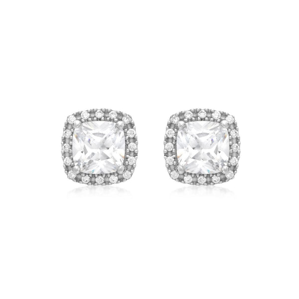 9K White Gold CZ Cushion Stud Earrings
