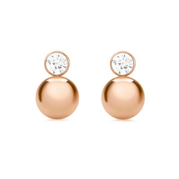 9K Rose Gold CZ & 9mm Ball Drop Earrings