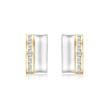 9K 2-Colour Gold CZ Double-Bars Stud Earrings