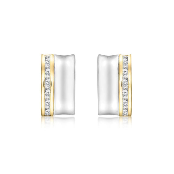 9K 2-Colour Gold CZ Double-Bars Stud Earrings