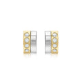 9K 2-Colour Gold CZ Double-Bars Stud Earrings