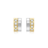 9K 2-Colour Gold CZ Double-Bars Stud Earrings