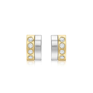 9K 2-Colour Gold CZ Double-Bars Stud Earrings