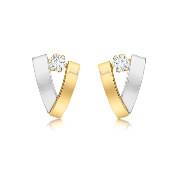 9K 2-Colour Gold CZ Overlap Stud Earrings