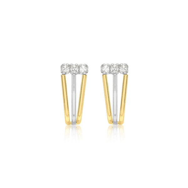 9K 2-Colour Gold 3-Bar Tapered-Stud Earrings