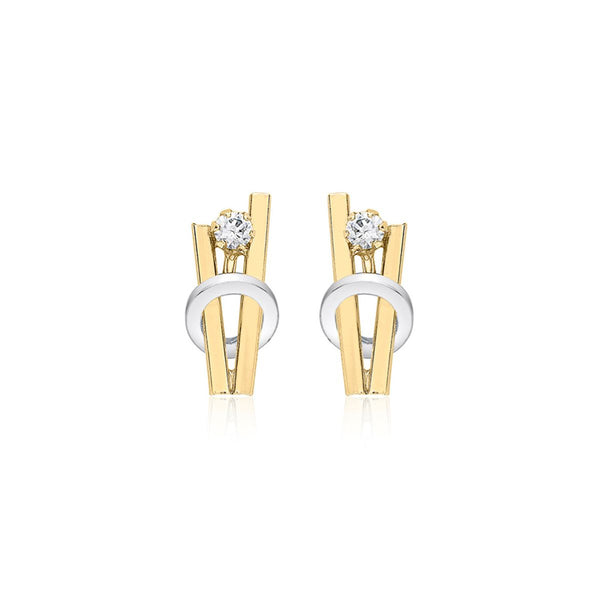 9K 2-Colour Gold 2-Bar & Ring Stud Earrings