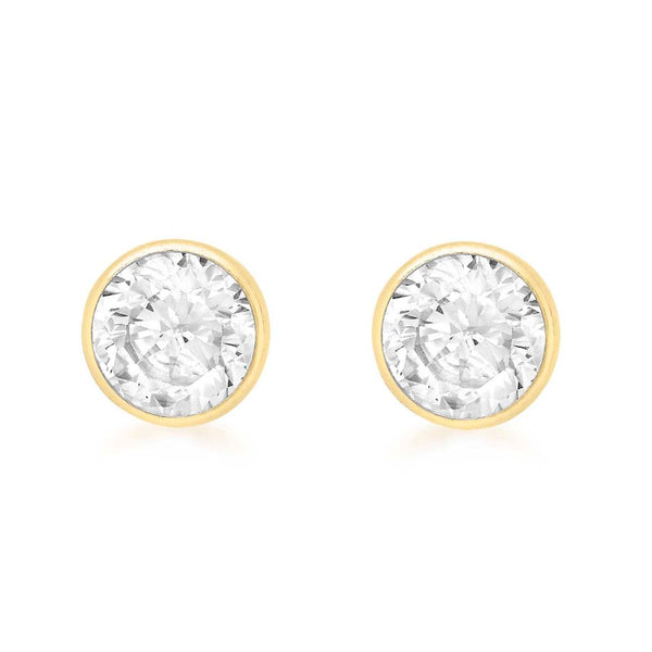 9K Yellow Gold 6mm CZ Round Stud Earrings