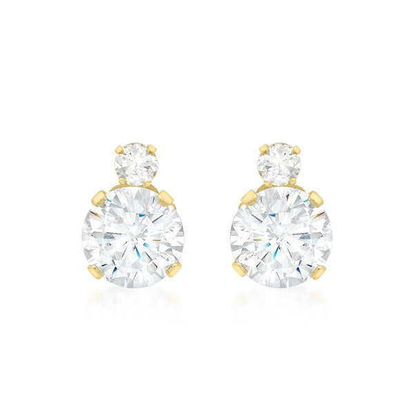 9K Yellow Gold CZ Stud Earrings