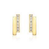 9K Yellow Gold CZ Double Bar Stud Earrings