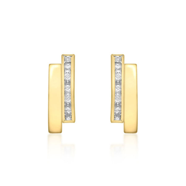 9K Yellow Gold CZ Double Bar Stud Earrings
