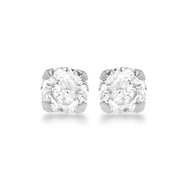9K White Gold 5mm Round CZ Stud Earrings