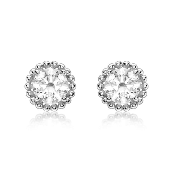 9K White Gold CZ Mini Halo Stud Earrings