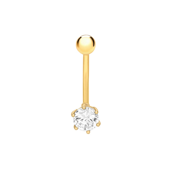 9K Yellow Gold CZ Round Belly Stud