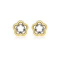 9K 2 Colour Gold Double Flower Stud Earrings