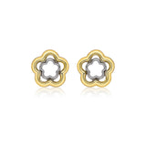 9K 2 Colour Gold Double Flower Stud Earrings
