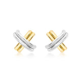 9K 2-Colour Gold Crossover Tube Kiss Stud Earrings