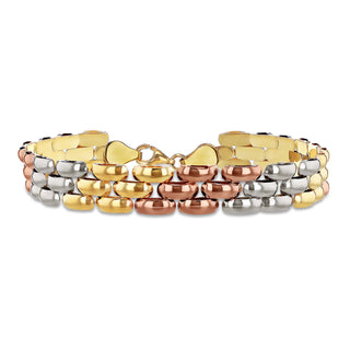 9K 3 Colour Gold Brick Link Bracelet 7.5"