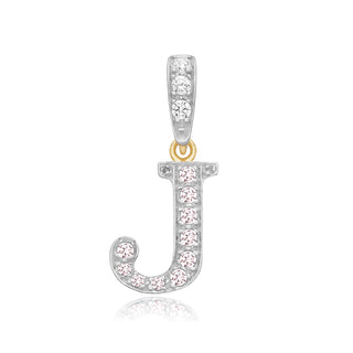 9K 2 Colour Gold Cubic Zirconia 'J' Initial Pendant