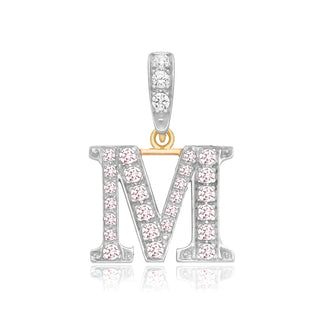 9K 2 Colour Gold Cubic Zirconia 'M' Initial Pendant