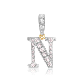 9K 2 Colour Gold Cubic Zirconia 'N' Initial Pendant