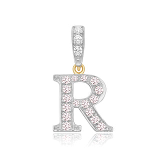 9K 2 Colour Gold Cubic Zirconia 'R' Initial Pendant