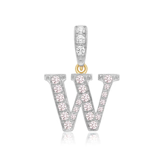 9K 2 Colour Gold Cubic Zirconia 'W' Initial Pendant
