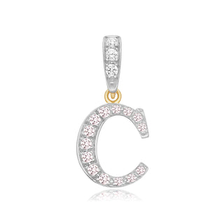 9K 2 Colour Gold Cubic Zirconia 'C' Initial Pendant