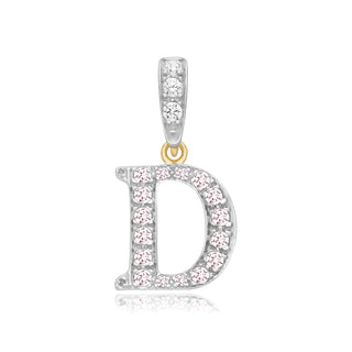 9K 2 Colour Gold Cubic Zirconia 'D' Initial Pendant