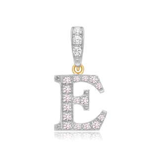9K 2 Colour Gold Cubic Zirconia 'E' Initial Pendant