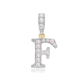 9K 2 Colour Gold Cubic Zirconia 'F' Initial Pendant