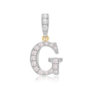 9K 2 Colour Gold Cubic Zirconia 'G' Initial Pendant