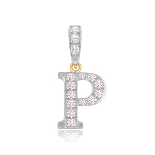 9K 2 Colour Gold Cubic Zirconia 'P' Initial Pendant