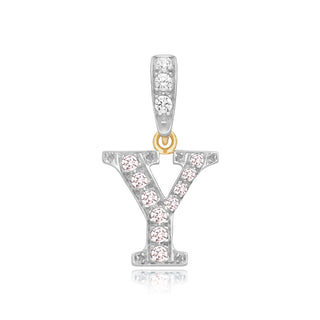 9K 2 Colour Gold Cubic Zirconia 'Y' Initial Pendant