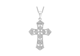 9K White Gold 0.05ct Diamond Filigree Cross Pendant