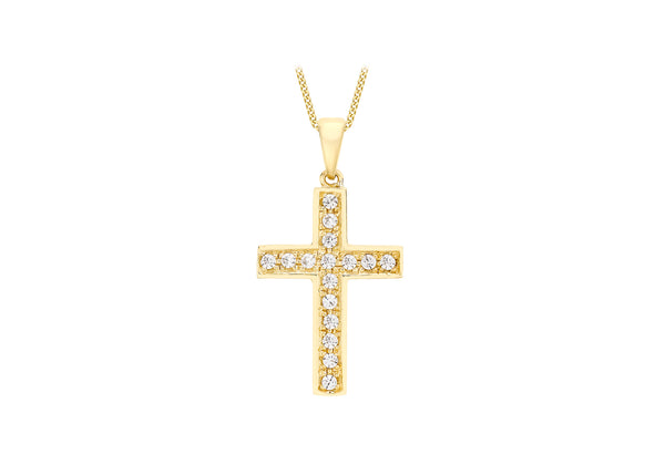 9K Yellow Gold Cubic Zirconia Cross Pendant