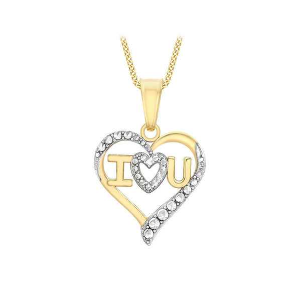 9K 2-Colour Gold 'I ? U' Heart Pendant