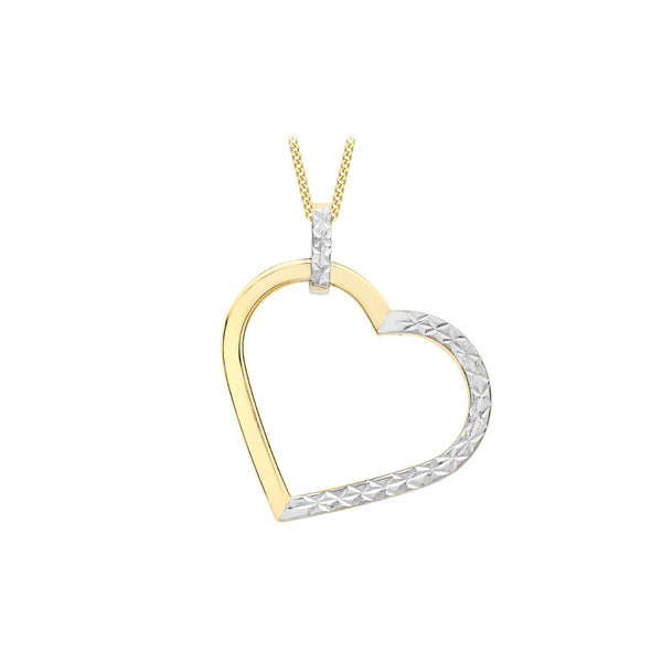 9K 2-Colour Gold Diamond Cut Heart Pendant