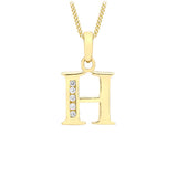 9K Yellow Gold Cubic Zirconia 'H' Initial Pendant