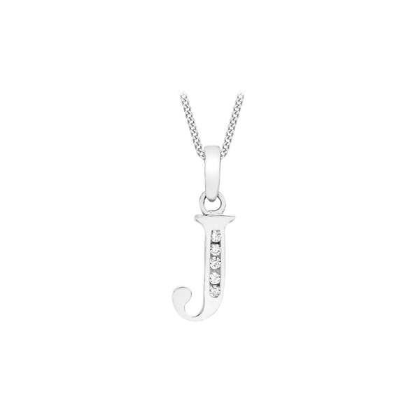 9K White Gold Cubic Zirconia 'J' Initial Pendant