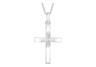 9K White Gold Rays Cross Pendant