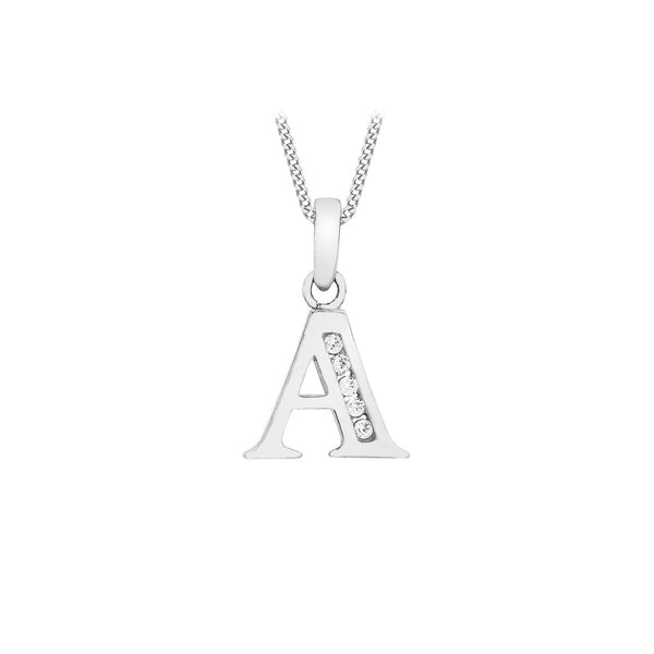 9K White Gold Cubic Zirconia 'A' Initial Pendant