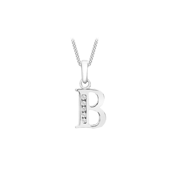 9K White Gold Cubic Zirconia 'B' Initial Pendant