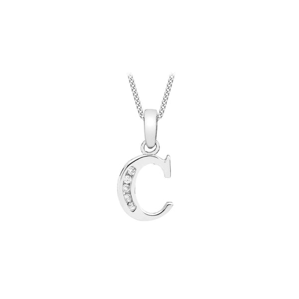 9K White Gold Cubic Zirconia 'C' Initial Pendant