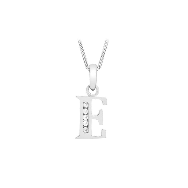 9K White Gold Cubic Zirconia 'E' Initial Pendant