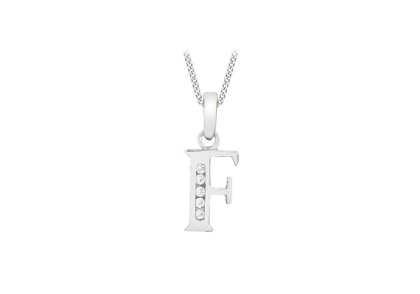 9K White Gold Cubic Zirconia 'F' Initial Pendant