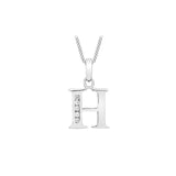 9K White Gold Cubic Zirconia 'H' Initial Pendant