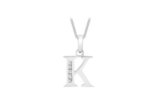 9K White Gold Cubic Zirconia 'K' Initial Pendant