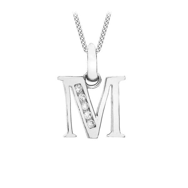 9K White Gold Cubic Zirconia 'M' Initial Pendant