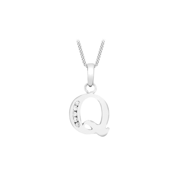 9K White Gold Cubic Zirconia 'Q' Initial Pendant